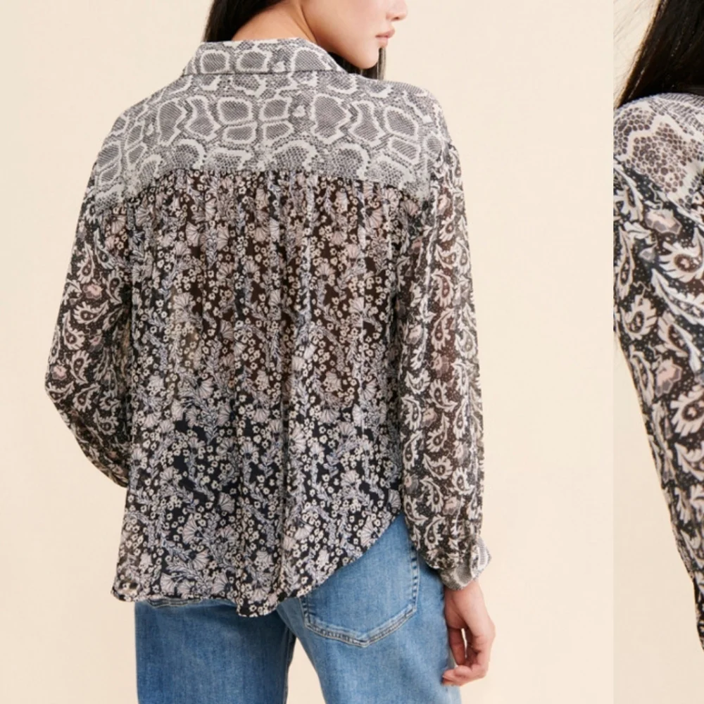 Free People Danni Button‎ down blouse snake print floral top